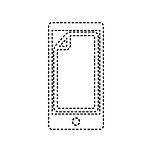 在屏幕上的保护贴。矢量。白色背景上的黑色虚线的图标。分离