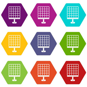 太阳能电池板图标设置彩色六面体
