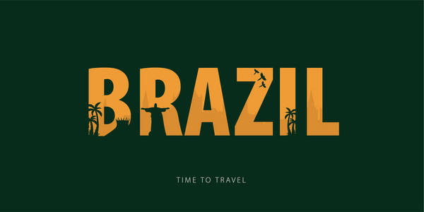 巴西。旅游 bunner 与景观剪影。旅行时间到了。矢量插图