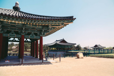韩国文化遗址 Anapji 池塘在韩国庆州