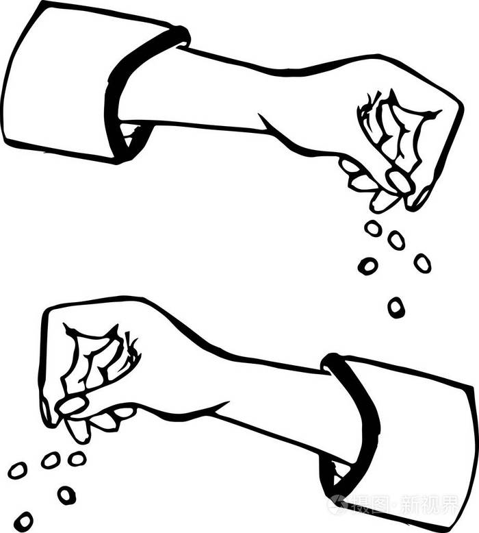 单色墨水素描手和种子设计元素股票矢量图为网页, 用于打印插画-正版
