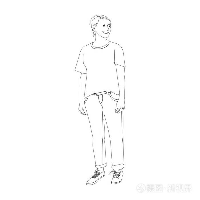 illsutrated年轻妇女独自站立