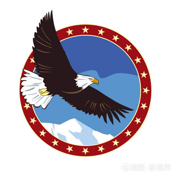 鹰圆会徽蓝色背景矢量