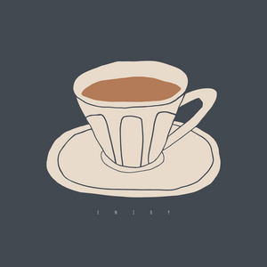 杯咖啡手画插图。涂鸦咖啡厅标志设计