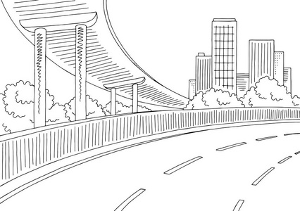 天桥路图黑色白色城市风景剪影例证载体照片