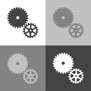 矢量图标两个齿轮。白色灰色黑色 co 上的矢量图标集