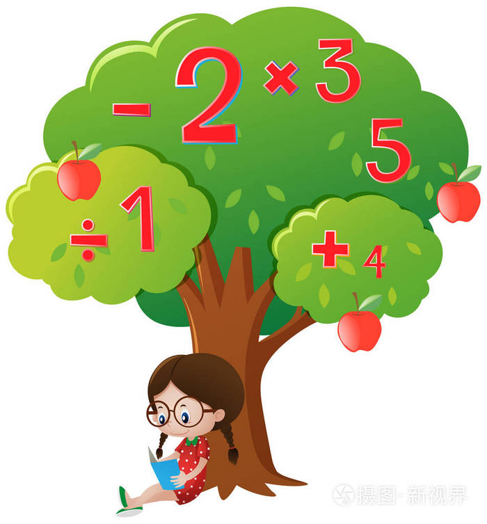 学习数学在树下的女孩插画-正版商用图片0o4bdr-摄图新视界