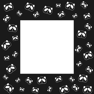 可爱的熊猫。框架设计，黑色和白色背景。矢量图。熊猫的头和脸。壁纸和 web 页背景的面料，表面纹理设计