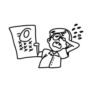 眼镜展示他失败的考试-插图矢量涂鸦手绘,孤立在白色背景上的男孩照片