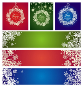 设置绿色 红色和蓝色装饰用纸雪花的冬季假期