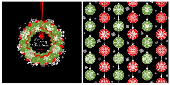 随着寒假的纸花圈的红色和绿色设计