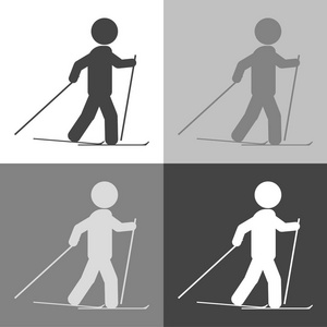 矢量运动集图标。滑雪运动员。在白色 gre 的滑雪者图标