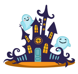 动物字母表与可爱鬼为着色书圈形状图案万圣节鬼插图, 矢量背景卡通