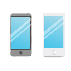 两个智能手机图标与蓝色的屏幕