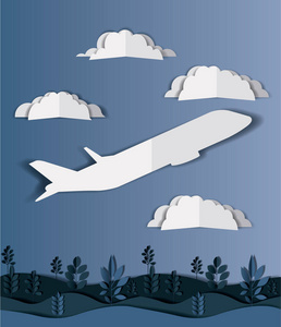 飞机飞行与云彩和风景