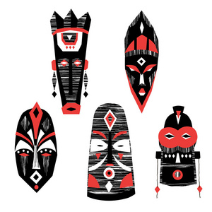 面具手绘手绘非洲面具,图腾,护身符的矢量采集照片