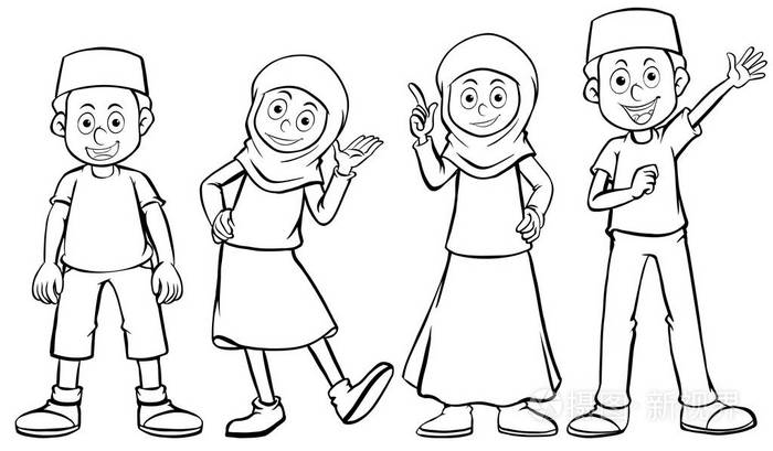 穆斯林的男孩和女孩幸福的脸插画-正版商用图片0o4ovb-摄图新视界