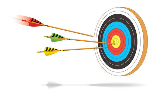 在白色背景上被隔离的目标上的射箭箭照片