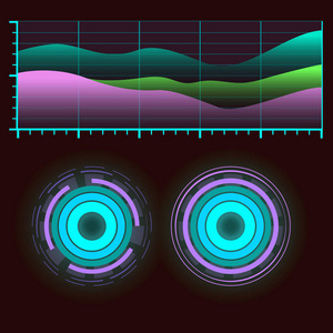 未来界面空间运动图形图表游戏和 ui ux 元素平面设计图波棒全息图矢量图