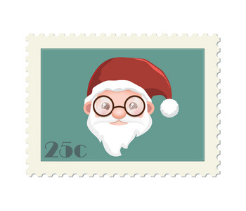 可爱的圣诞老人与眼镜邮票