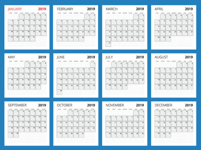 日历规划师2019年。矢量信纸设计打印模板与位置的照片, 您的徽标和文本