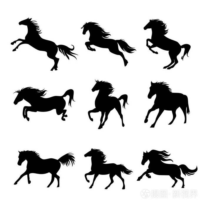 马动物剪影黑色图标平面设计元素矢量插图