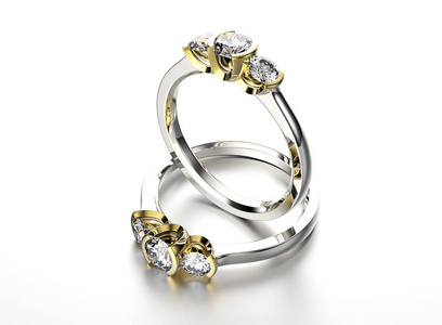 3d 插图的黄金与钻石环。珠宝背景