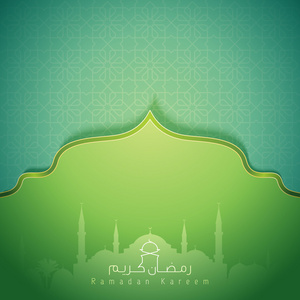 清真寺的圆顶和阿拉伯文书法为迎接斋月背景照片