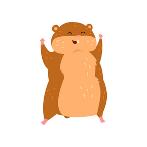 凸起的爪子可爱快乐卡通仓鼠字符与凸起的爪子, 滑稽棕色啮齿动物动物