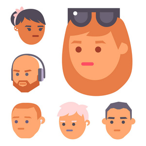 Eemotion 矢量人面对卡通情感的化身插画。女人和男人 emoji 表情脸上的图标和 emoji 表情脸上可爱的符号。人 e