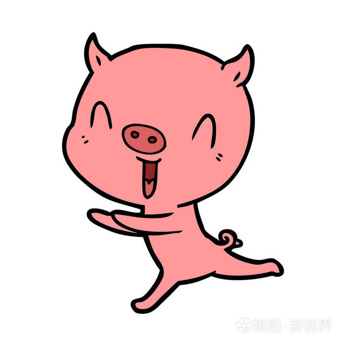 快乐卡通猪的矢量插图