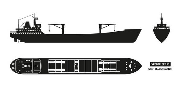 货船在白色背景上的剪影