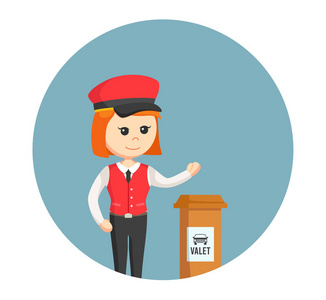 女性代客给欢迎手势在圆圈背景图片