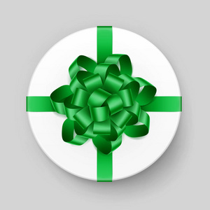 矢量白色礼盒与绿色弓顶视图
