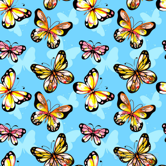 水彩的蝴蝶无缝图案