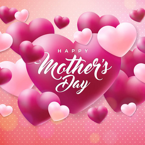快乐的母亲节贺卡与壁炉在粉红色的背景。矢量庆典插图模板与版式设计横幅, 传单, 邀请, 小册子, 海报