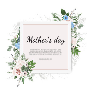 母亲节鲜花边框母亲节贺卡带鲜花的背景.矢量插图照片