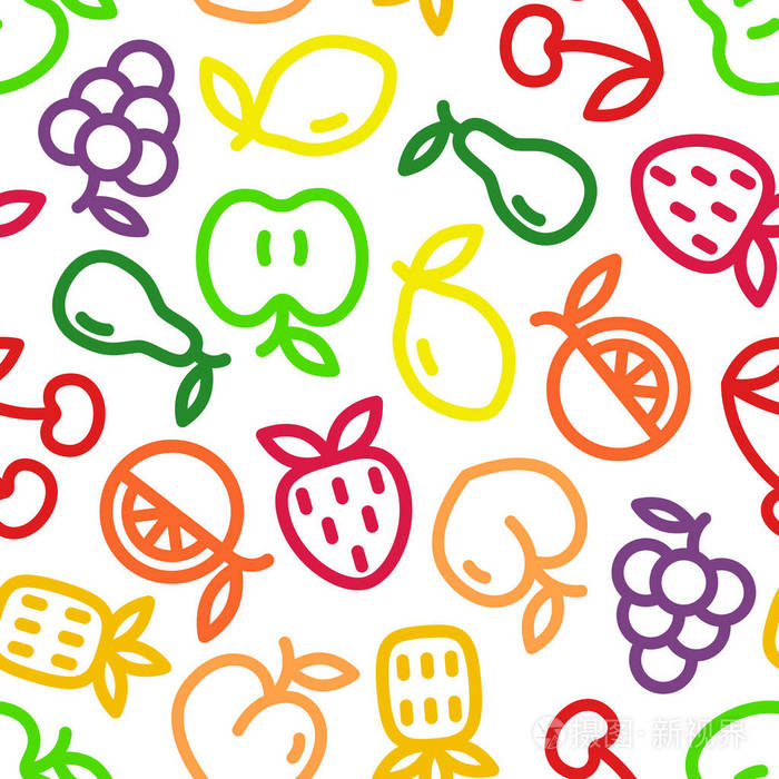白色背景的彩色水果无缝图案.