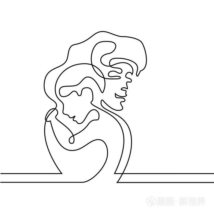 简单的线条艺术的母亲抱着她的宝宝