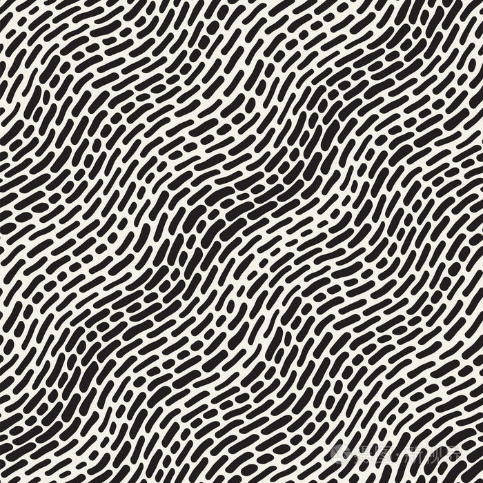 单色手工绘制纹理与波浪线.涂鸦矢量无缝模式