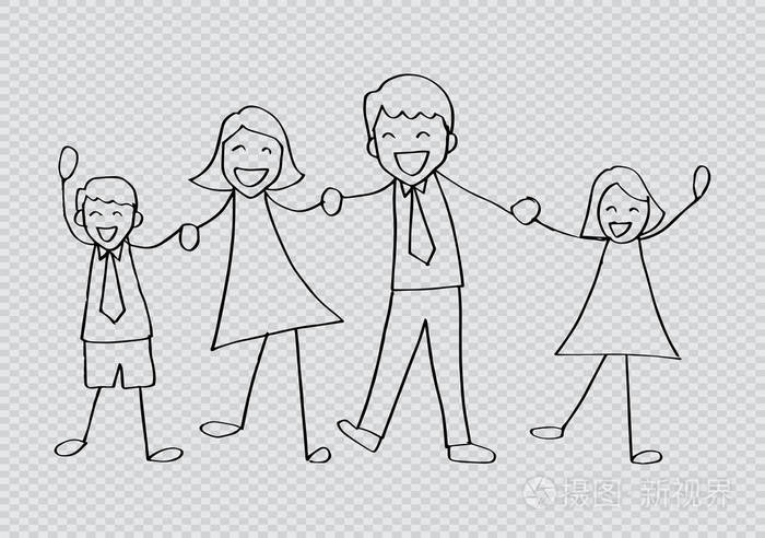 快乐家庭卡通手牵着手