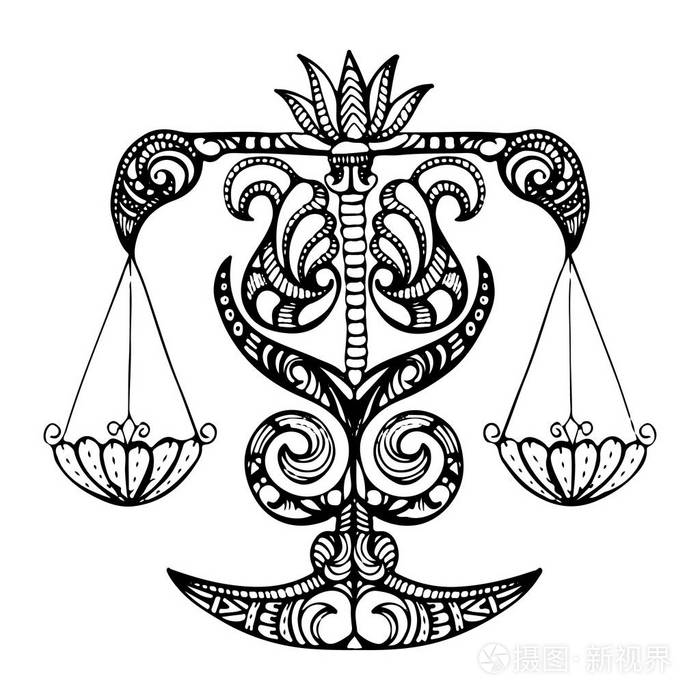 天秤座的黑色剪影, 黄道带在白色背景上的符号