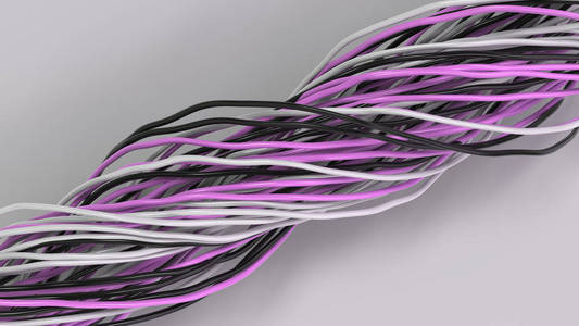 白色径流上的黑色白色和紫色电缆和电线