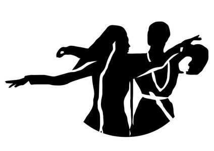 欧美图片区白种人的舞蹈, 矢量插图, 舞蹈演员的剪影女孩和男孩跳舞在