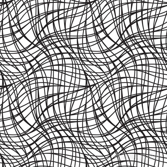 无缝织物网图案与线条抽象的单色波