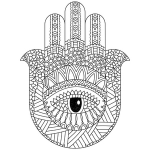 用民族花卉图案 Hamsa 手画插图