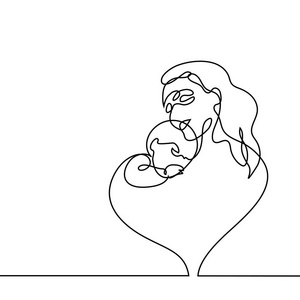 简单的线条艺术的母亲抱着她的宝宝