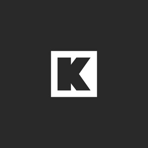 字母 K 徽标方框几何形状, 简单线性初始标志, 黑白排版设计元素模板