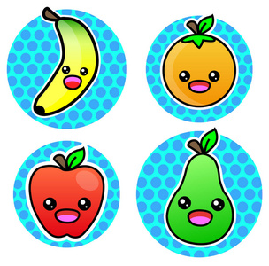 橙色香蕉苹果梨水果卡通色彩插画美食可爱