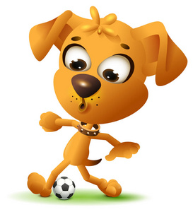 黄色有趣的狗玩足球
